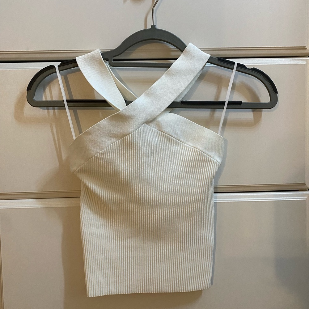 Babaton White Ribbed Crop Camisole